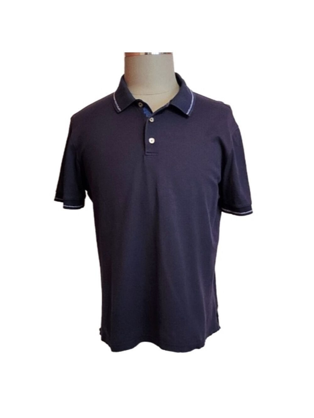 Robert Graham Tipped Polo Mens Dress Shirt Navy Large